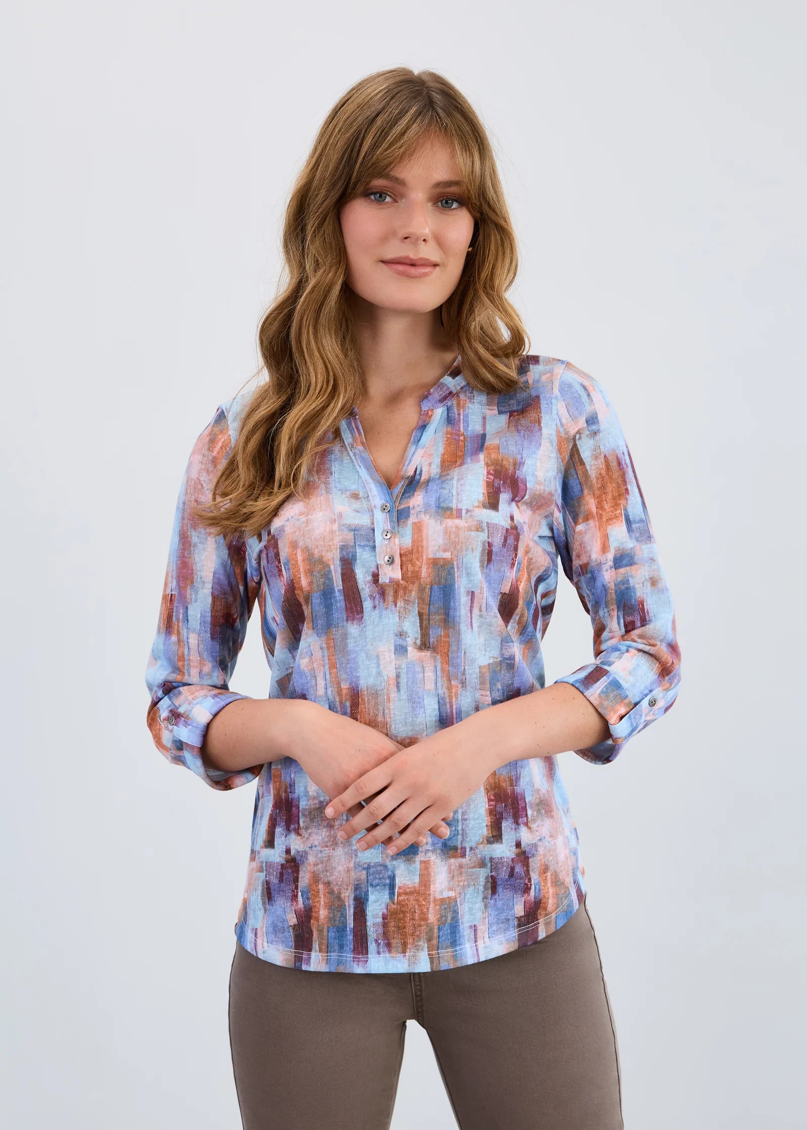 3/4 Sleeve Henley Top, Rookery