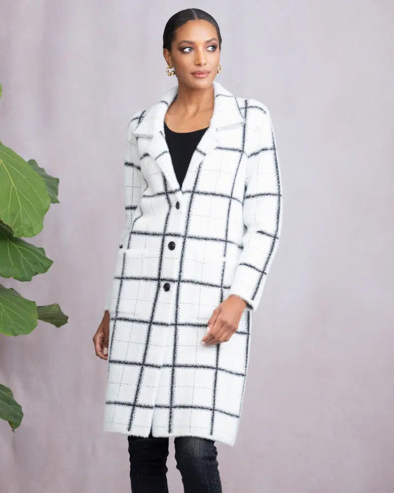 White Plaid Long Coat