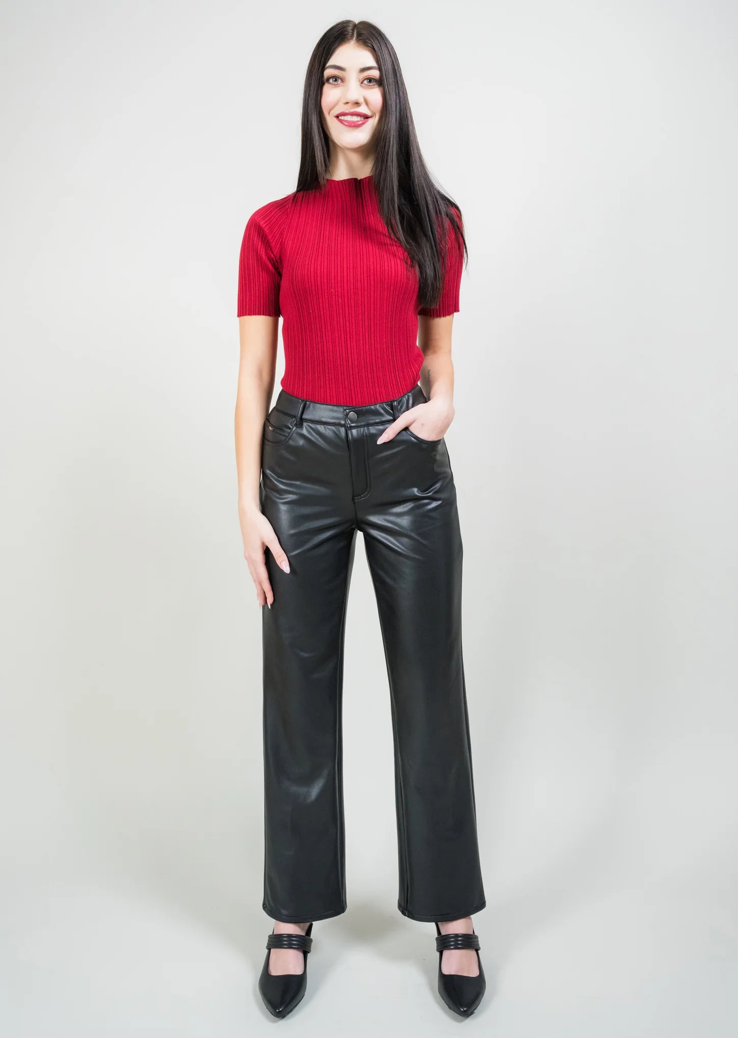 Pleather 30" Straight Leg Five Pocket Jean
