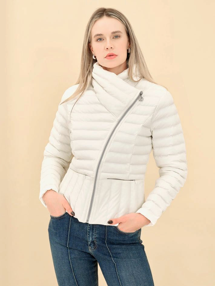 Short Puffer Crossover Collar Jacket (Winter White)