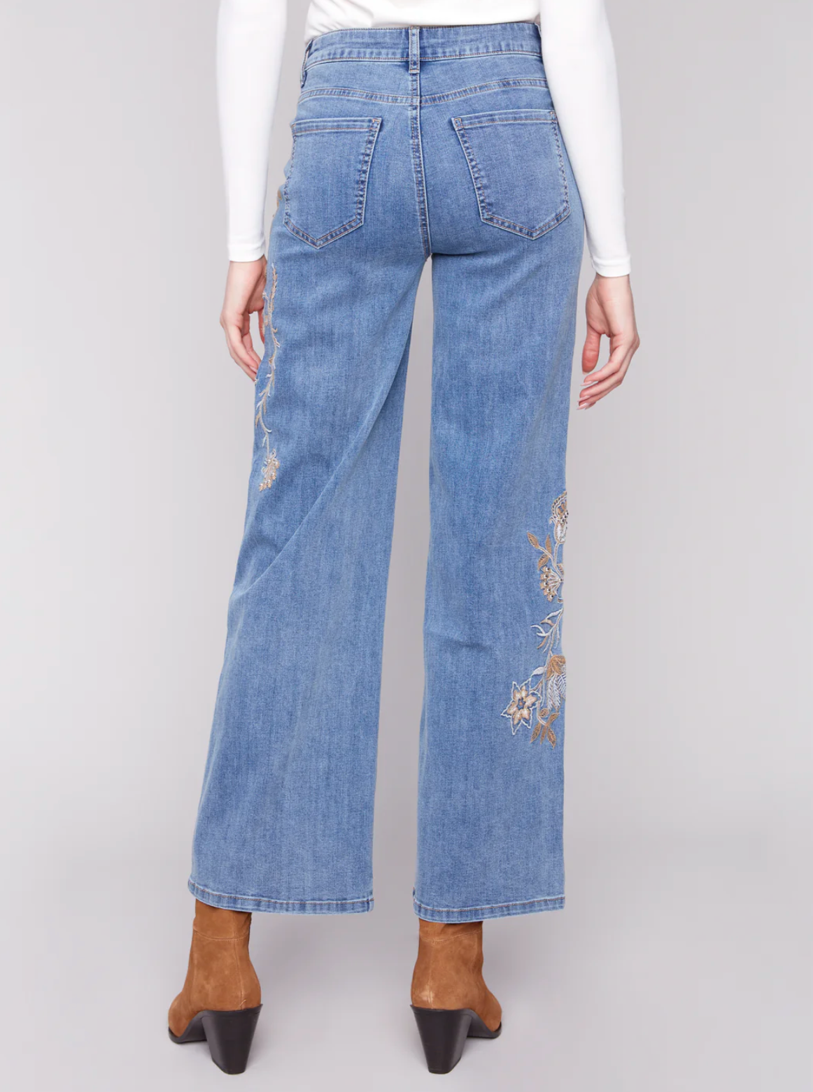 Medium Blue Flower & Sequin Wide Leg Jean